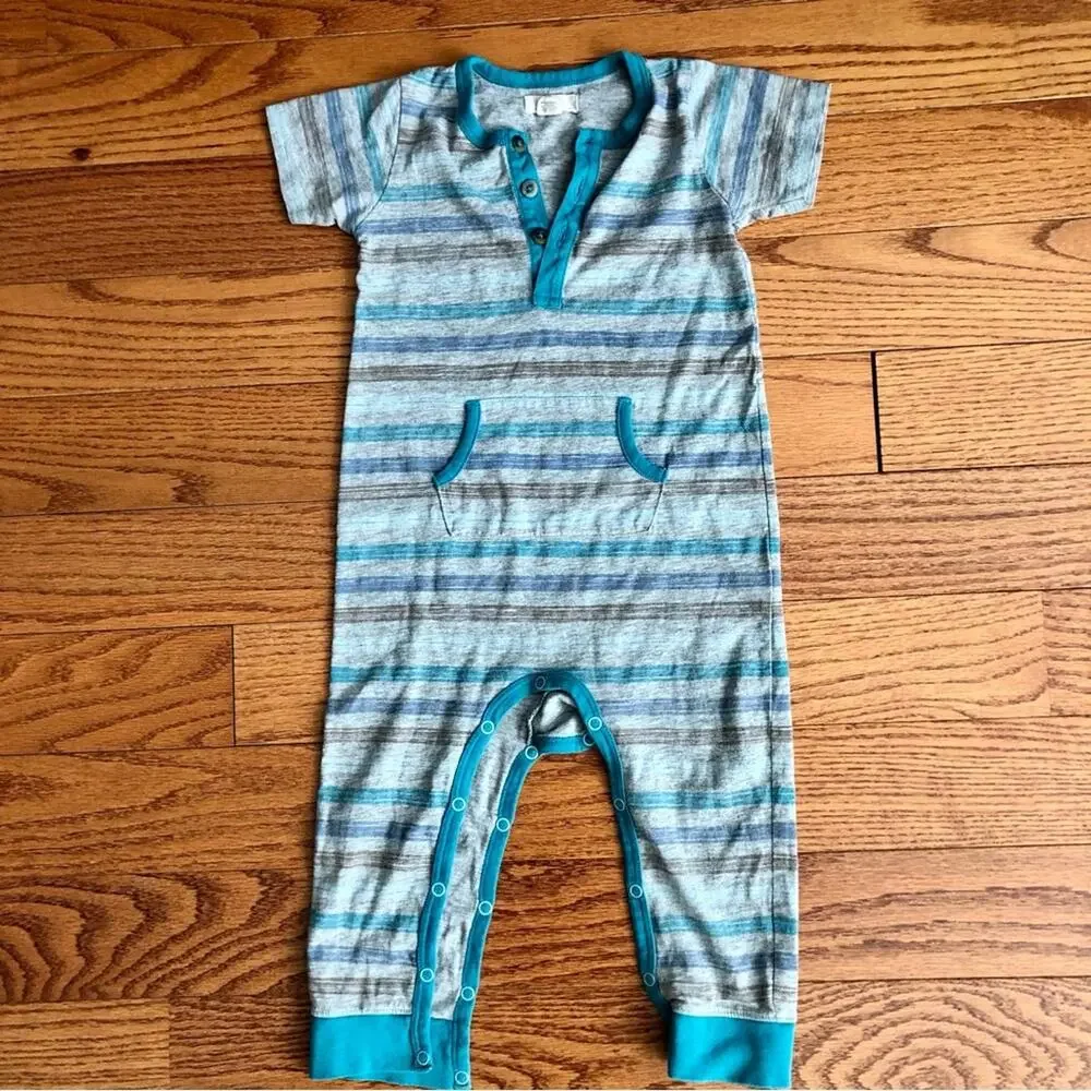 Peek Striped Onesie Jumper Cotton Gray Blue Baby Boy’s Size 18-24 months